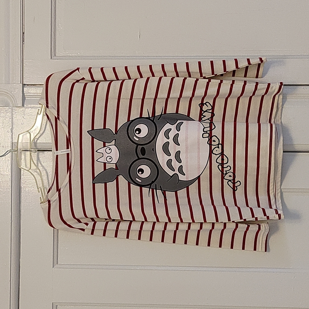 Totoro scoop neck red and white striped soft long sleeve shirt
